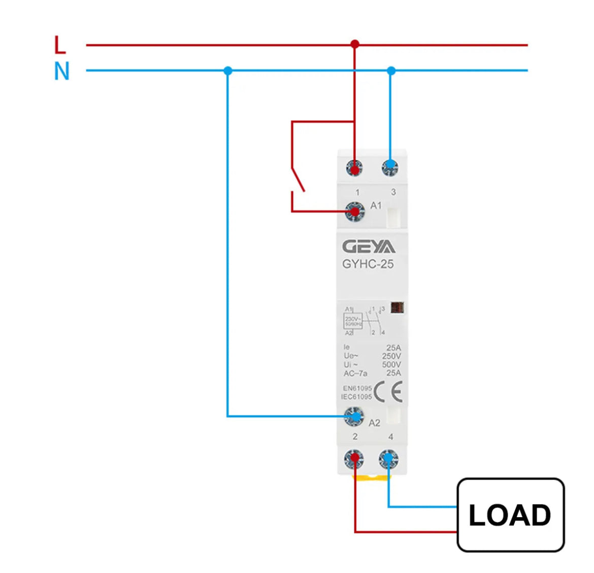 Modular AC Automatic Contactor 2P 25A 2NO 230V Household Contactor Din Rail