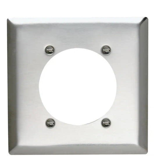 Pass & Seymour 2 Gang 1 Single Power Outlet 2.375-in. Hole Wall Plate, Stainless Steel (1-Pack)