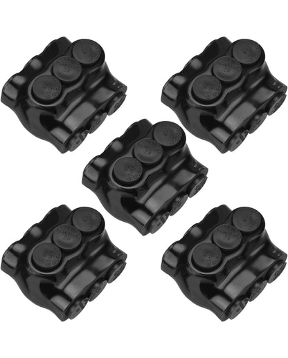 Black Multi Cable Connector Insulated Multi Tap Connector 3 Wire Port Splice Connector Dual Sided Entry Prefilled with Oxide Inhibitor (2-14AWG,Slotted or 5/32''Allen Hex,1.9''Lx1.32''H)