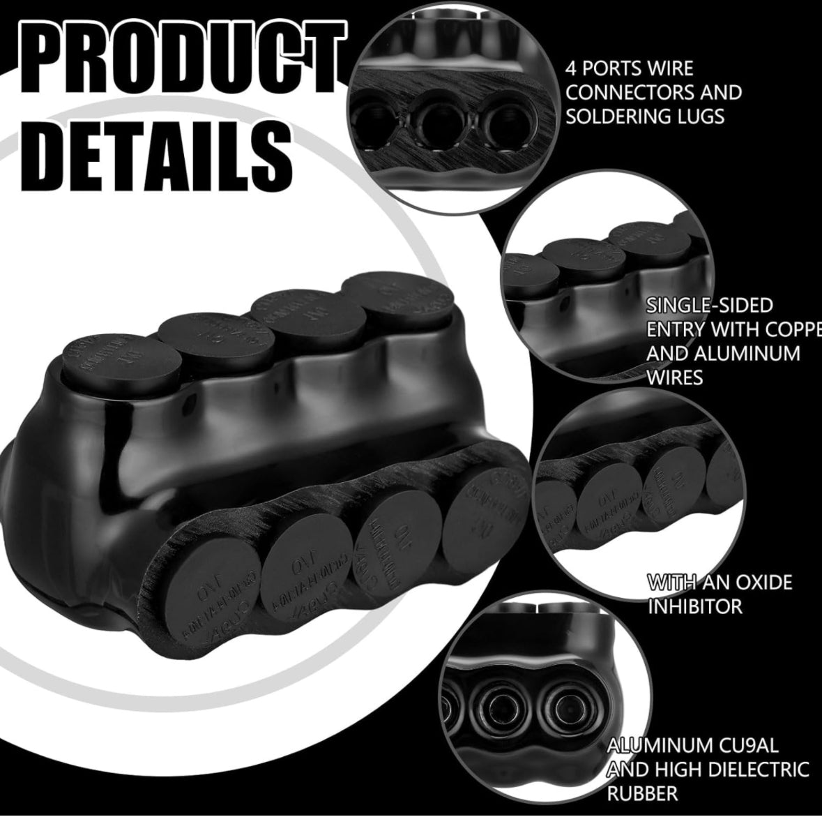 Insulated Polaris Splice Connectors 4 Ports Insulated Multi Cable Connectors Single Sided Entry with Oxide Inhibitor (1/0-14 Wire Range Slotted or 3/16'' Allen