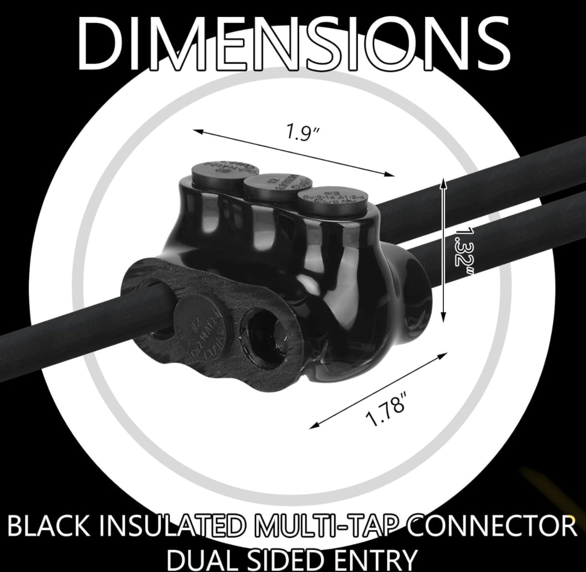 Black Multi Cable Connector Insulated Multi Tap Connector 3 Wire Port Splice Connector Dual Sided Entry Prefilled with Oxide Inhibitor (2-14AWG,Slotted or 5/32''Allen Hex,1.9''Lx1.32''H)