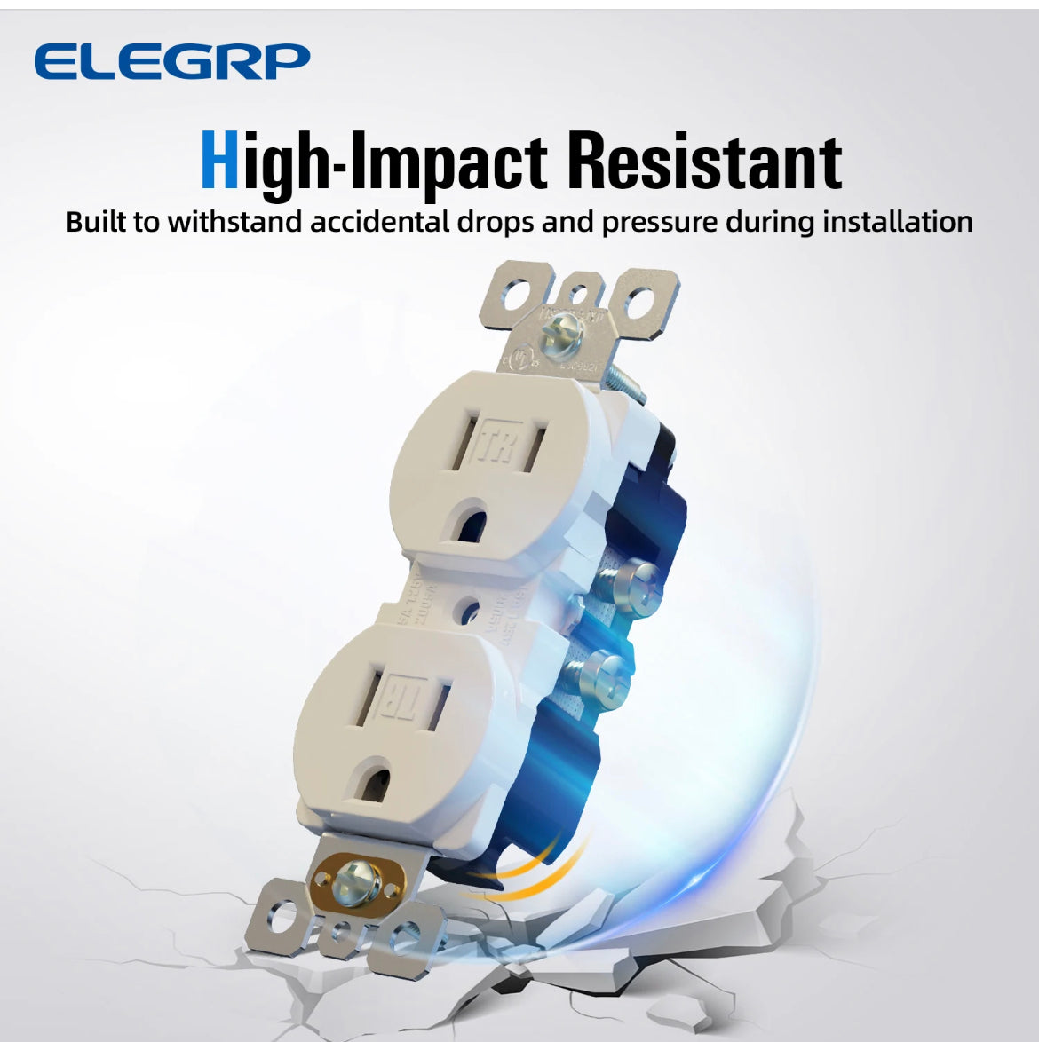 High impact Resistant -Glossy finish 15 Amp Tamper resistant Duplex Receptacle, White, 10Pack