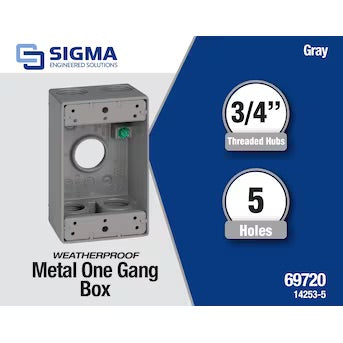 Sigma Engineered Solutions 1-Gang Gray Metal Weatherproof New Work Standard 3/4” Rectangular Exterior Electrical Box