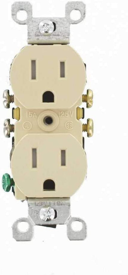 Leviton T5320-I 15A 125V Tamper Resistant, Duplex Receptacle, Residential Grade, Grounding, Ivory (10 Pack)