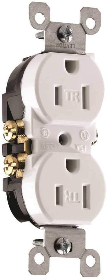 Leviton T5320-I 15A 125V Tamper Resistant, Duplex Receptacle, Residential Grade, Grounding, Ivory (10 Pack)