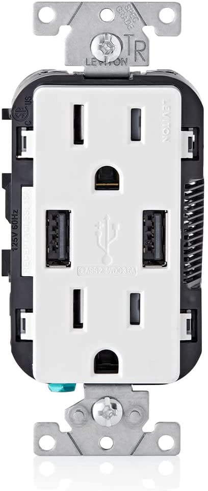 Leviton T5632-3BW 15-Amp USB Charger/Tamper Resistant Duplex Receptacle Pack of 3, White