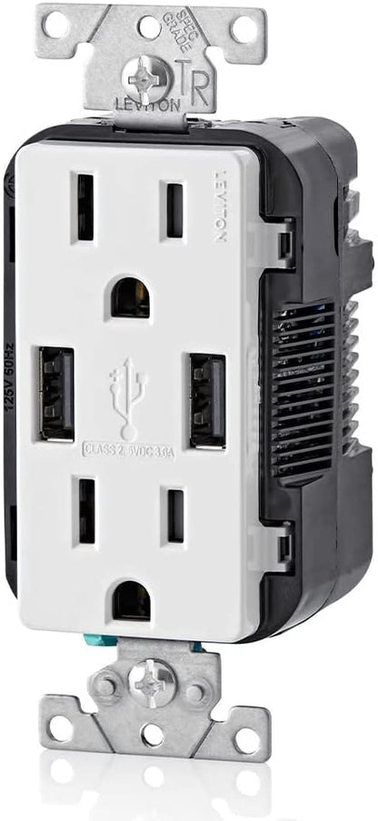 Leviton T5632-3BW 15-Amp USB Charger/Tamper Resistant Duplex Receptacle Pack of 3, White