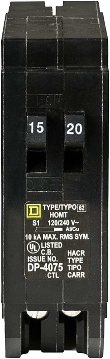 Schneider Electric HOMT1520CP Square D Homeline, Single Pole Tandem Circuit Breaker, Black