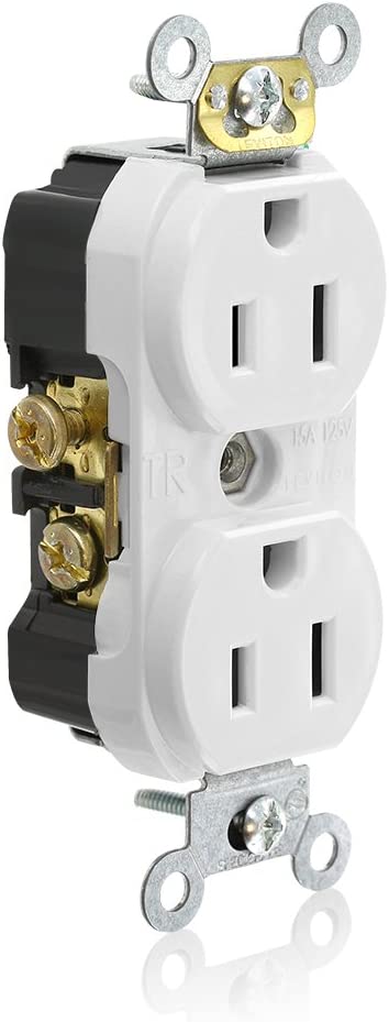 Leviton TCR15-W Side Wired Commercial Spec Grade Tamper Resistant Duplex Receptacle, 15-Amp, 125-volt, White