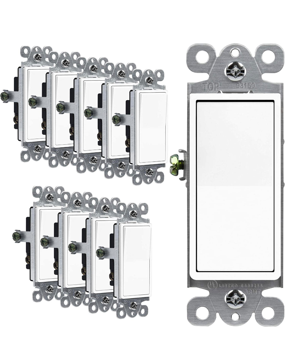 ENERLITES 3-Way Decorator Paddle Rocker Light Switch, Gloss Finish, Single Pole or Three Way, 3 Wire, Grounding Screw, Residential Grade, 15A 120V/277V, White (10 Pack)